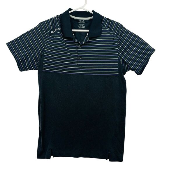 OAKLEY Golf Polo Shirt Striped Colorblock Stretch Mens Size Medium Gray Purple - Picture 1 of 7